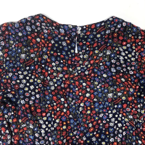 Gap Pintuck Mini Floral Flowy Blouse Short Sleeve Blue M - Picture 7 of 7